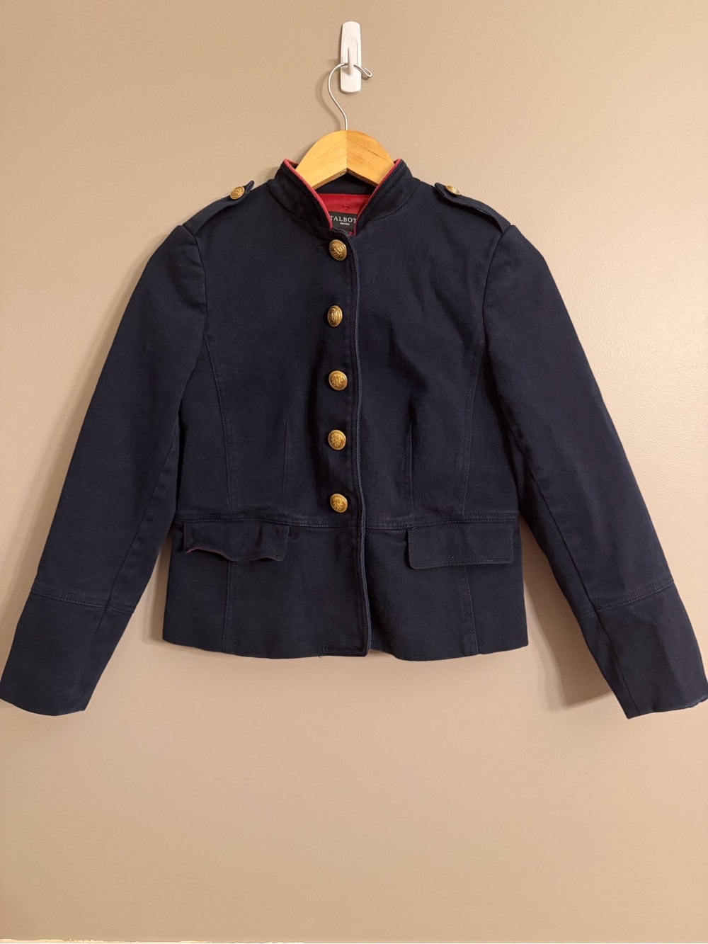 Talbots Petites Navy Blue Military Nautical Jacket Blazer Gold Crest Buttons 6P